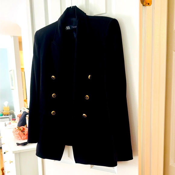 Zara Classic Double Breasted Gold Button Blazer - Picture 3 of 8